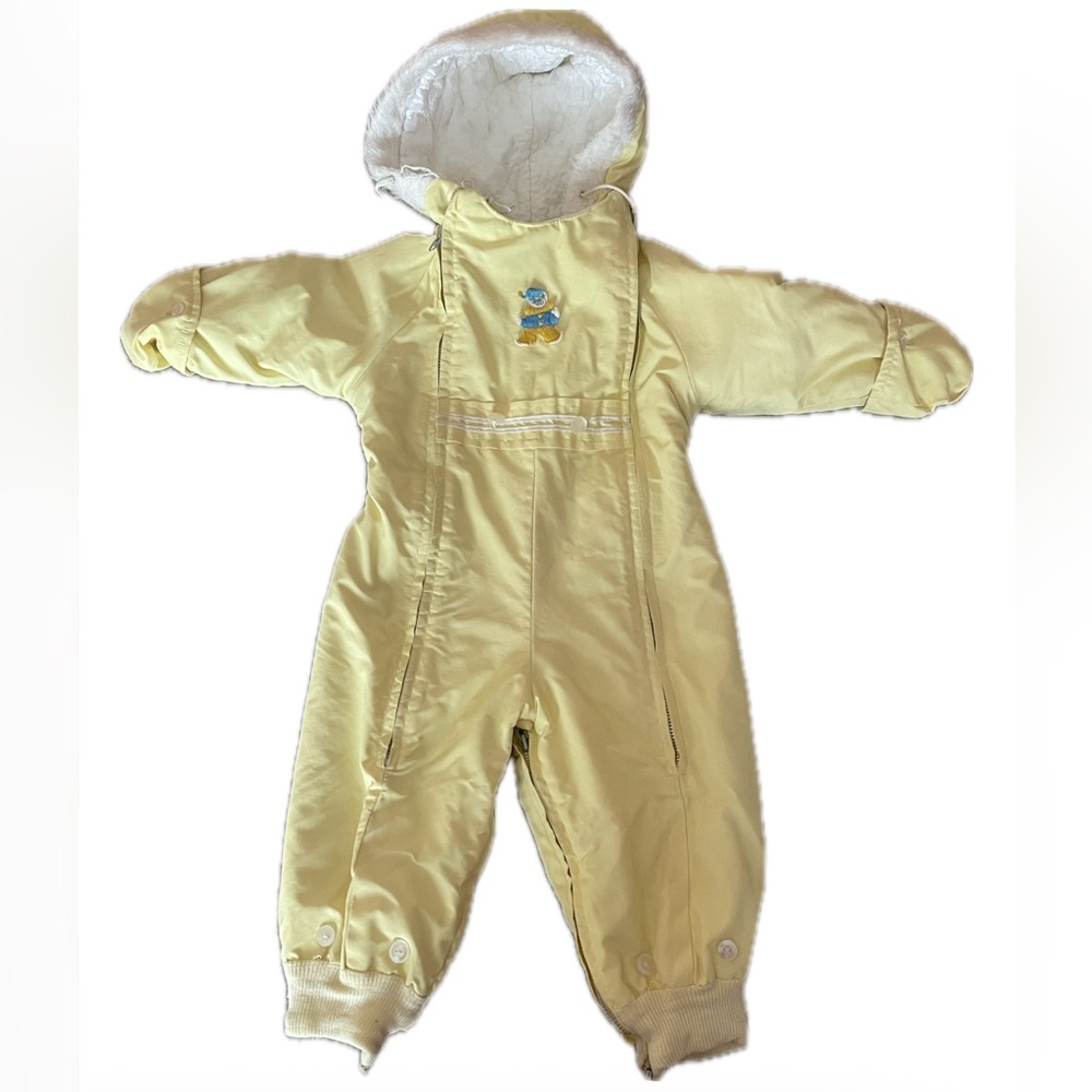Vintage 60s Yellow Baby Snowsuit with Clown Embroidery